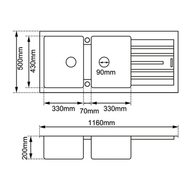 1160x500x200mm - White Stone Kitchen Sink - Nuvio - WH1150.KS - Sink