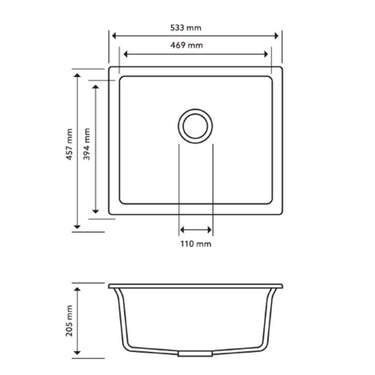 533x457mm - Concrete Granite Kitchen Sink - Nuvio - TWM - SG - Sink