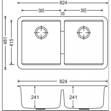 824x481x241mm - Concrete Granite Kitchen Sink - Nuvio - TWM3322 - G - Sink