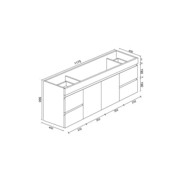 BIANCA 1200mm PVC Wall - Hung Vanity - Nuvio - BIP - 120W - GWTOP120 - Vanity