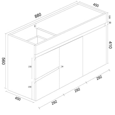 BIANCA 900mm PVC Wall - Hung Vanity - Nuvio - BIP - 90W(L/R) - GWTOP90 - Vanity
