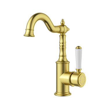 Clasico Basin Mixer With Ceramic Handle -Brushed Gold- Nuvio-HYB868-202A-BG-Basin Mixer