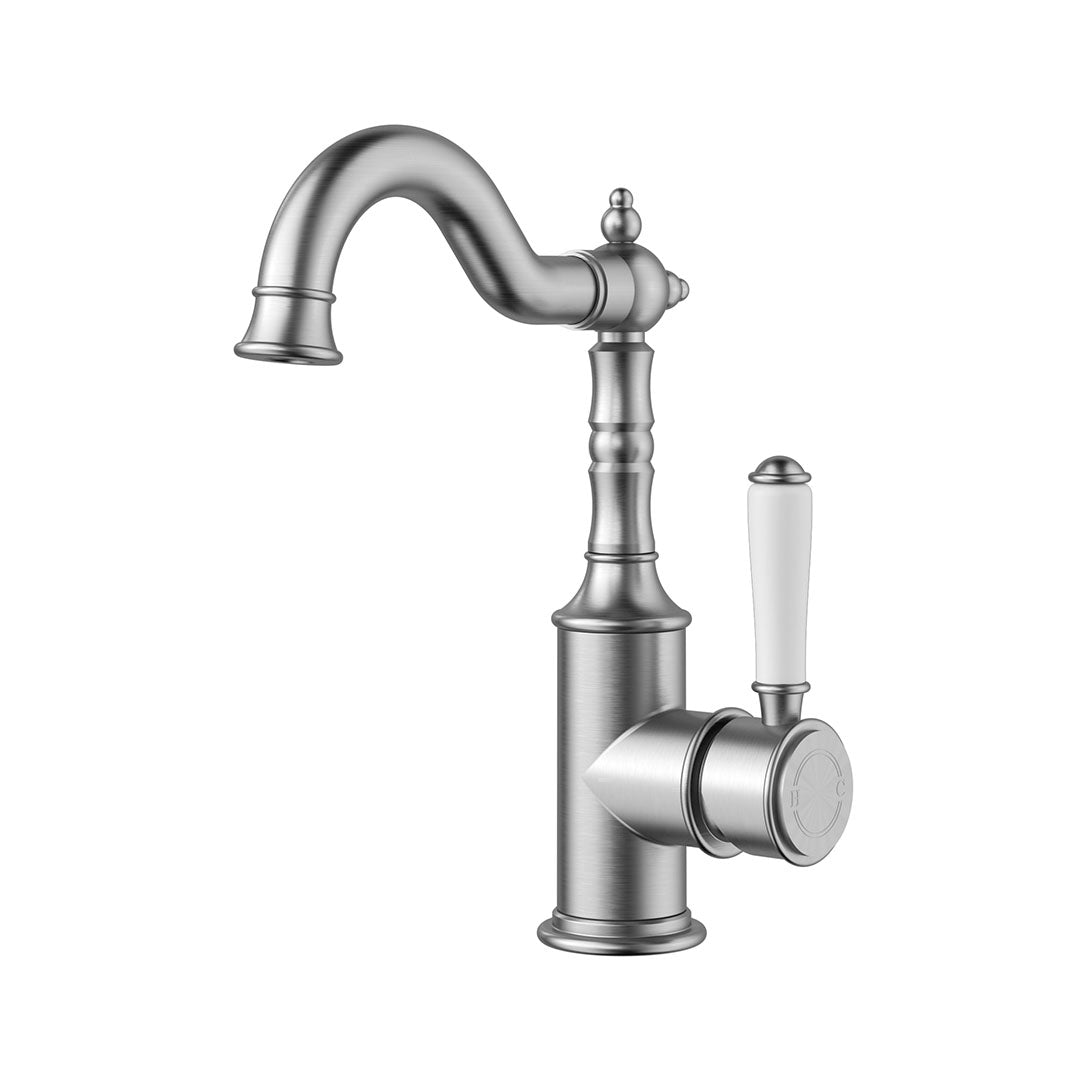 Clasico Basin Mixer With Ceramic Handle — Brushed Nickel