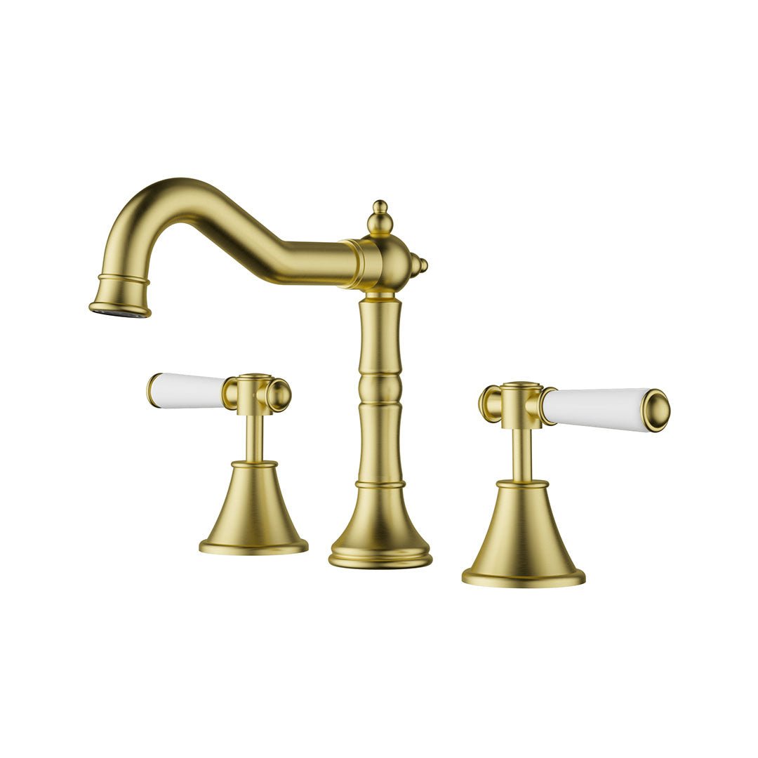 Clasico Basin Set With Ceramic Handle — Brushed Gold