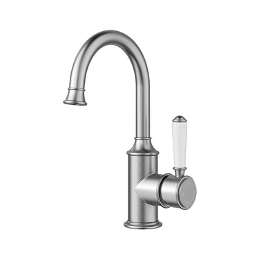 Clasico Gooseneck Basin Mixer With Ceramic Handle -Brushed Nickel- Nuvio-HYB868-201A-BN-Basin Mixer