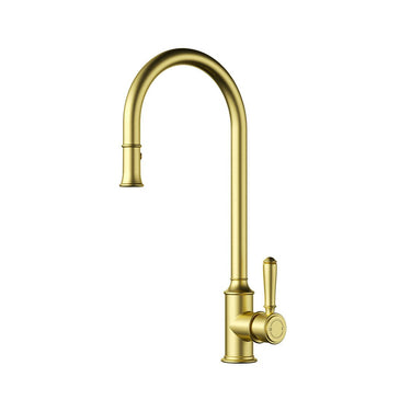 Clasico Gooseneck Pull Out Sink Mixer -Brushed Gold- Nuvio-HYB868-103-BG-Kitchen Mixer