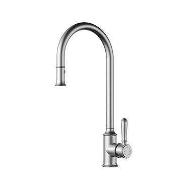 Clasico Gooseneck Pull Out Sink Mixer -Brushed Nickel- Nuvio-HYB868-103-BN-Kitchen Mixer