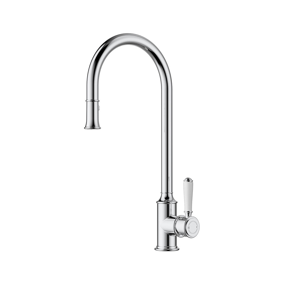 Clasico Gooseneck Pull Out Sink Mixer With Ceramic Handle — Chrome