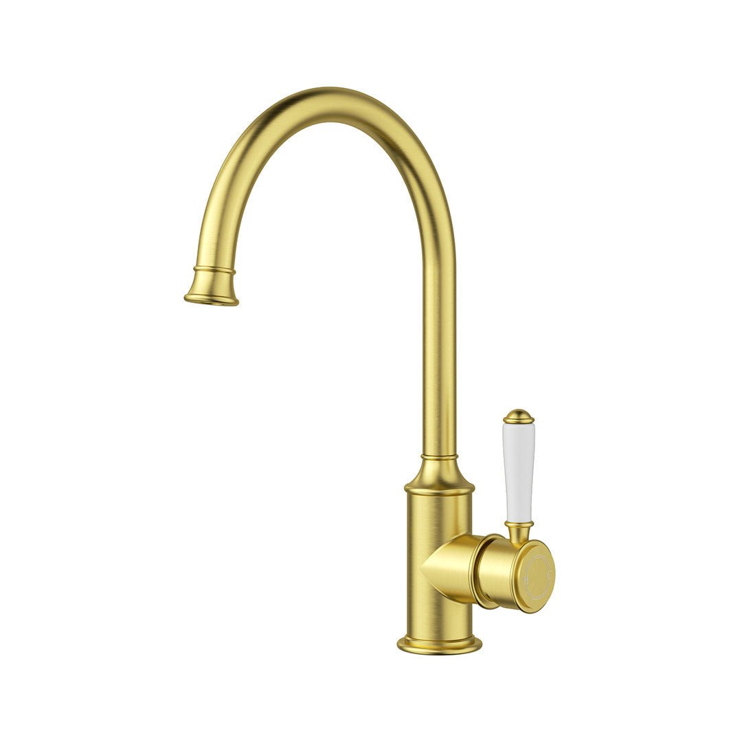 Clasico Gooseneck Sink Mixer With Ceramic Handle — Brushed Gold