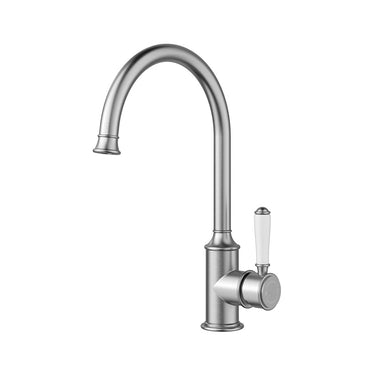 Clasico Gooseneck Sink Mixer With Ceramic Handle -Brushed Nickel- Nuvio-HYB868-101A-BN-Kitchen Mixer