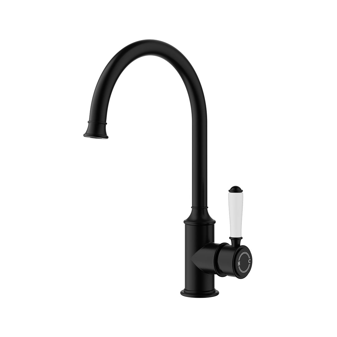 Clasico Gooseneck Sink Mixer With Ceramic Handle — Matte Black