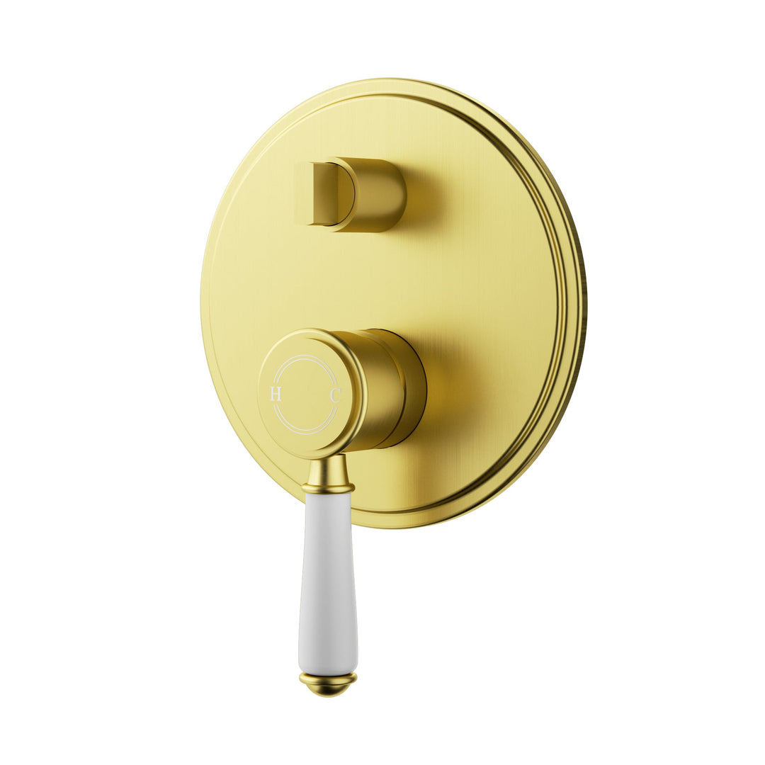 Clasico Wall Mixer With Diverter Trim Kit With Ceramic Handle — Brushed Gold