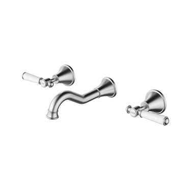 Clasico Wall Set With Ceramic Handle -Brushed Nickel- Nuvio-PCK90NZ01A-BN-Basin Mixer