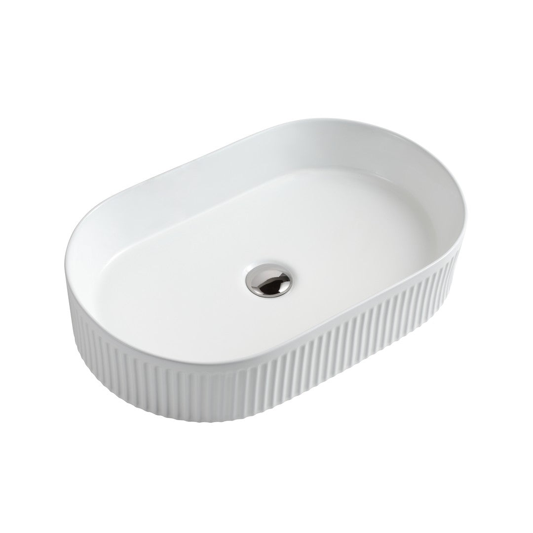 580x360x115mm - Counter Top Fluted Oval Basin - Gloss White — Default Title