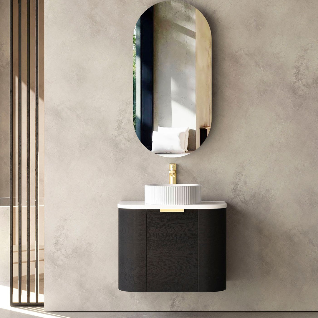 Bondi Vanity - Black Oak — 600mm / Cloudy Carrara Top