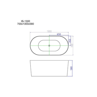 Iseo Acrylic Bathtub 1300mm - Gloss White - Nuvio - IS - 1300 - W - Bathtub