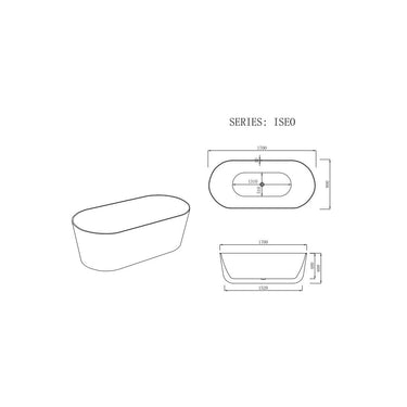 Iseo Acrylic Bathtub 1700mm - Gloss White - Nuvio - IS - 1700 - W - Bathtub