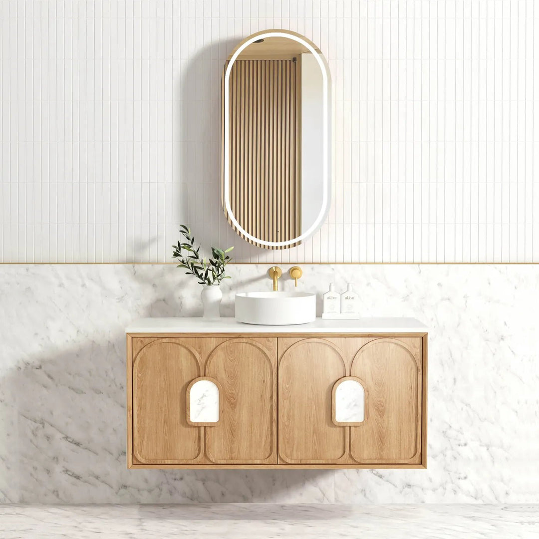 Laguna Mark II 1200mm Woodland Oak Wall Hung Vanity — Cabinet Only / Gloss White