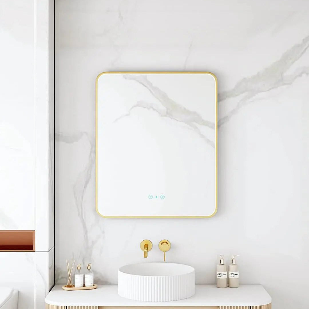 Maia LED Rectangular Mirror 600*750*45mm with Metal Frame — Brushed Gold
