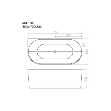 Musen Acrylic Bathtub 1700mm - Gloss White - Nuvio - MU - 1700 - W - Bathtub