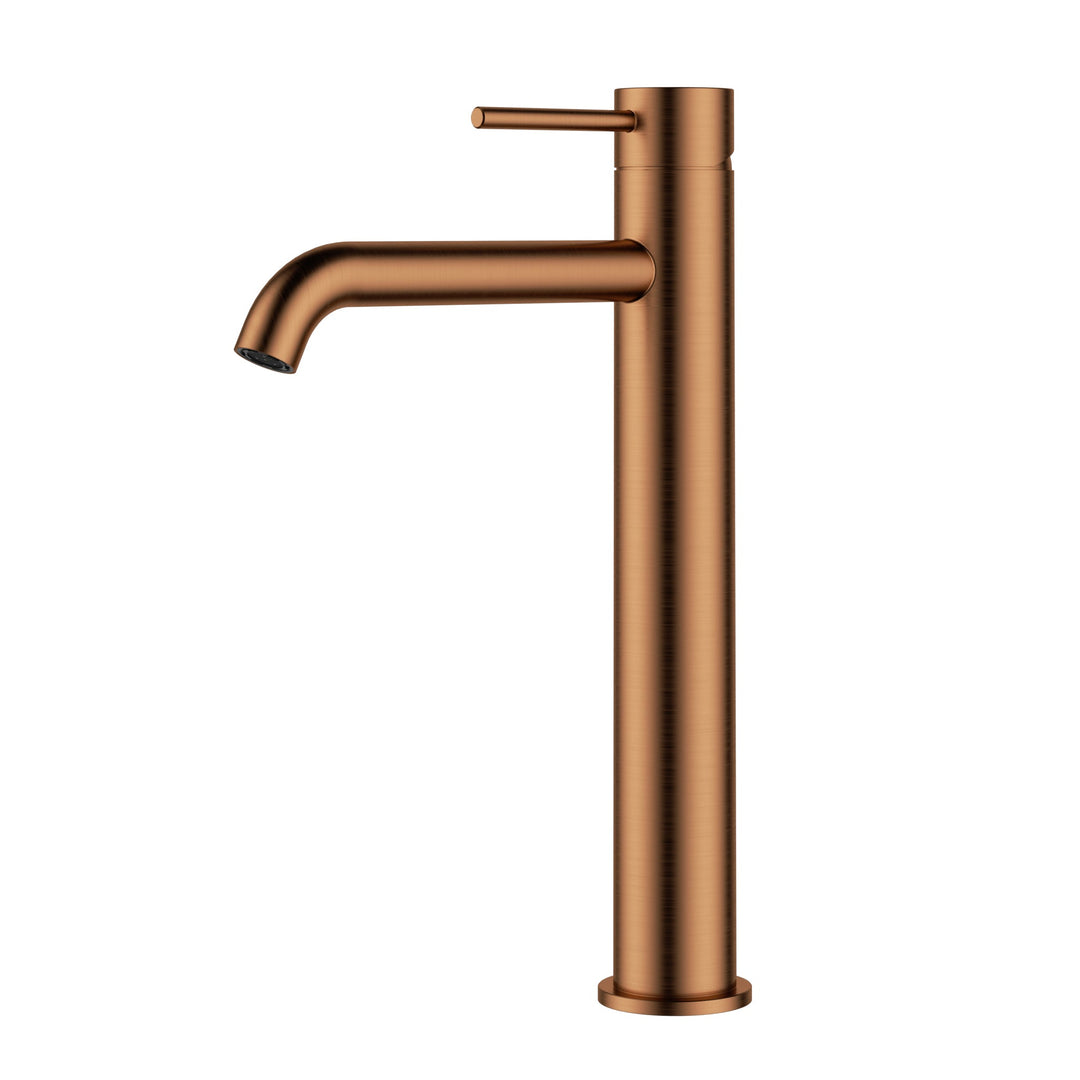 Otus Slimline High Basin Mixer Curved Spout — Brushed Copper