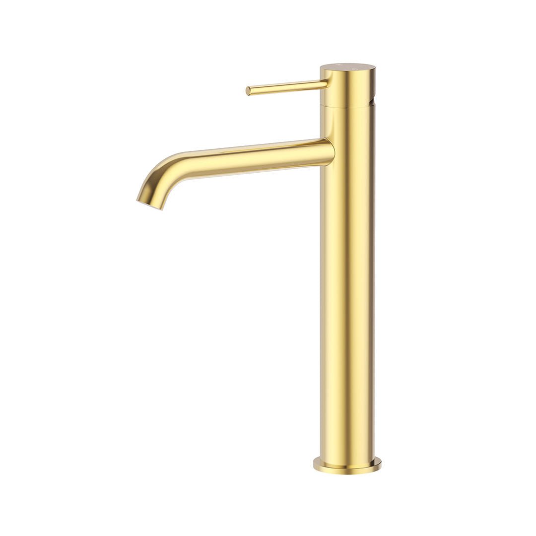 Otus Slimline High Basin Mixer Curved Spout — Brushed Gold