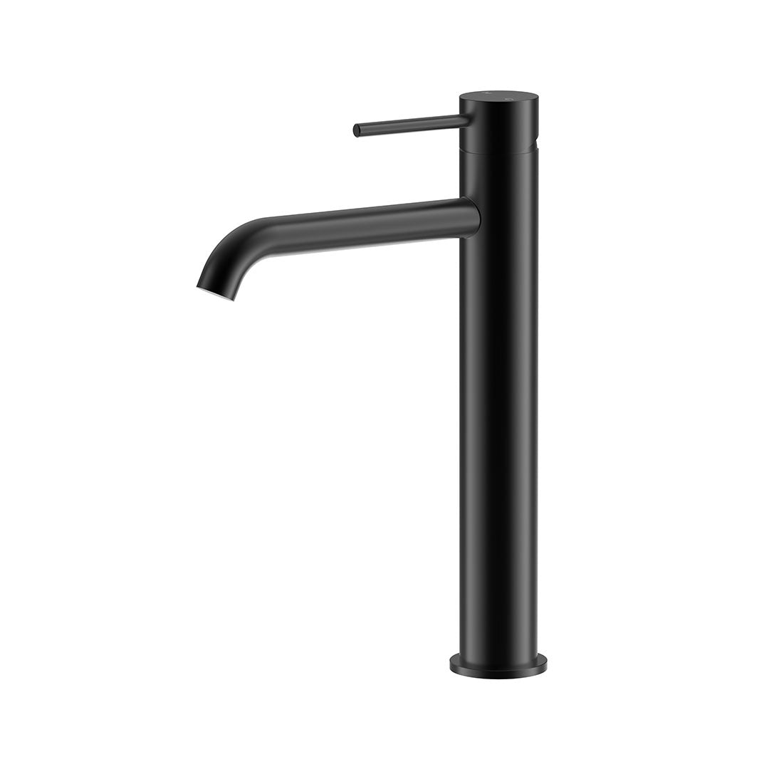 Otus Slimline High Basin Mixer Curved Spout — Matte Black