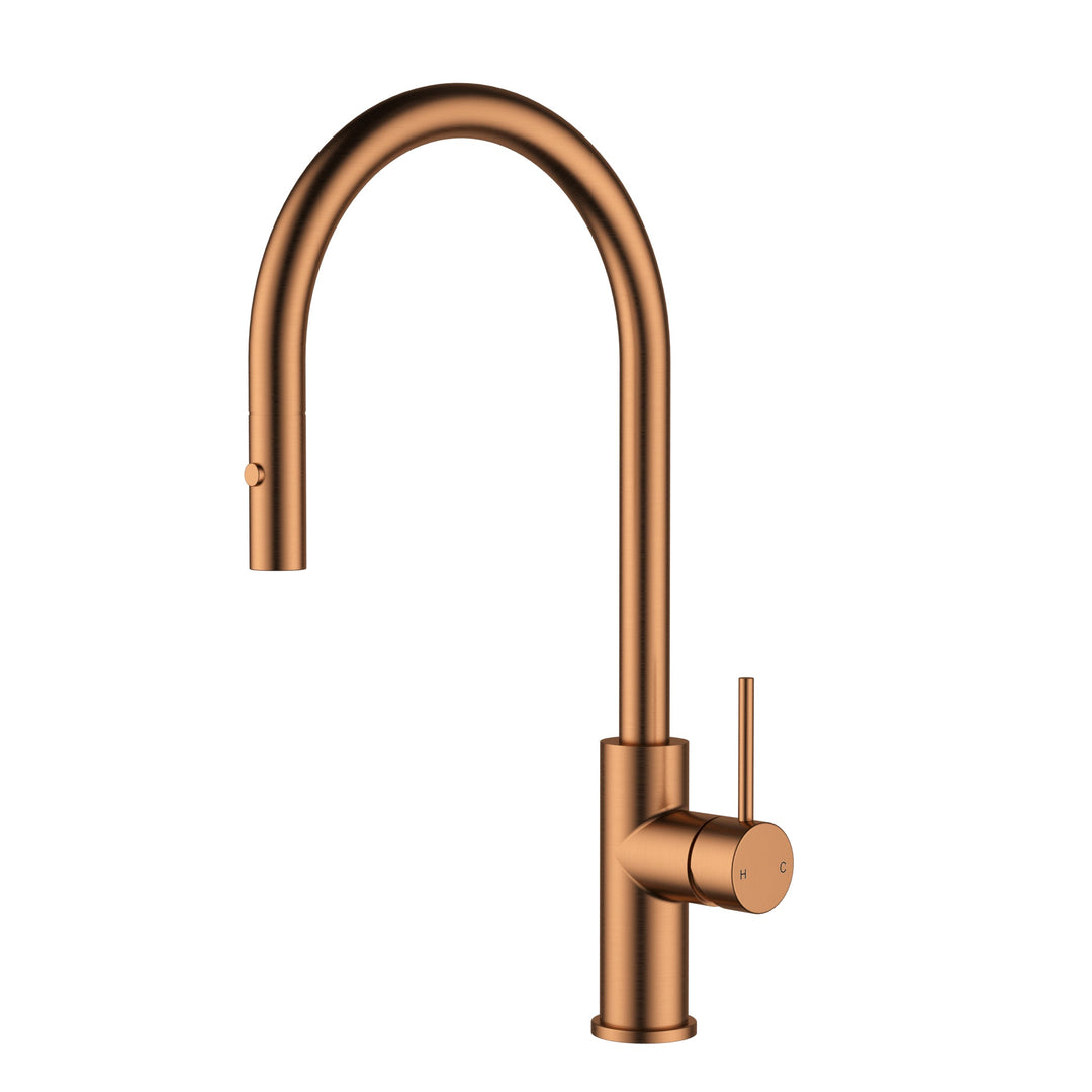 Otus Slimline SS304 Pull-Out Sink Mixer Gooseneck — Brushed Copper