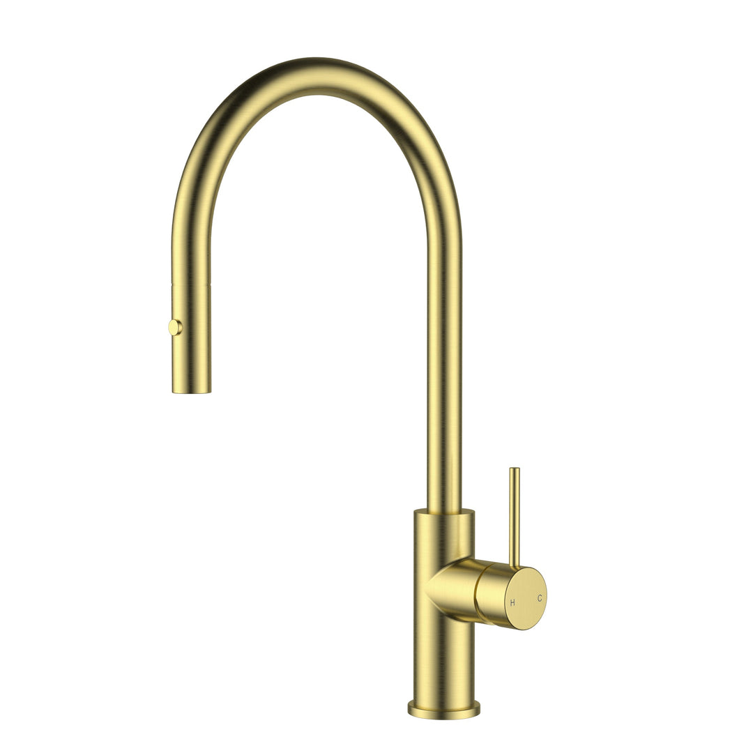 Otus Slimline SS304 Pull-Out Sink Mixer Gooseneck — Brushed Gold