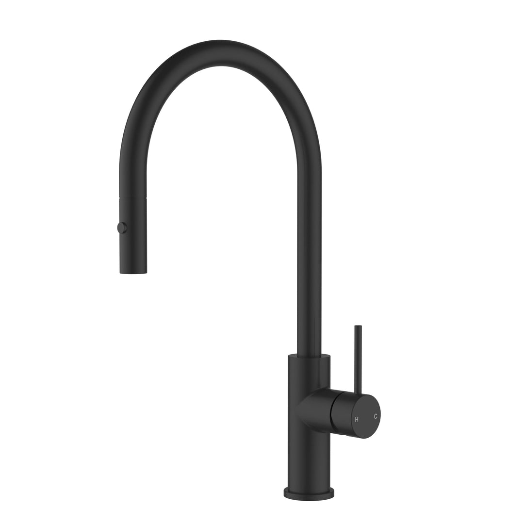 Otus Slimline SS304 Pull-Out Sink Mixer Gooseneck — Matt Black