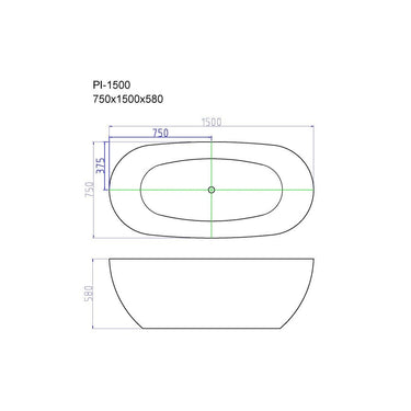Pilato Acrylic Bathtub 1500mm - Matte White - Nuvio - PI - 1500 - MW - Bathtub