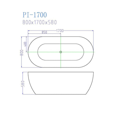 Pilato Acrylic Bathtub 1700mm - Gloss White - Nuvio - PI - 1700 - W - Bathtub