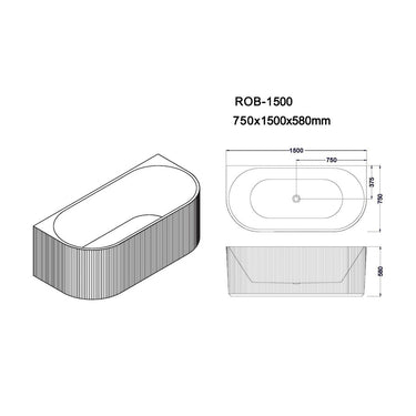 Rose Acrylic Bathtub 1500mm - Matte White - Back To Wall - Nuvio - ROB - 1500 - MW - Bathtub