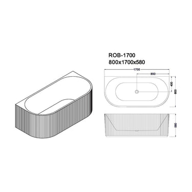 Rose Acrylic Bathtub 1700mm - Matte White - Back To Wall - Nuvio - ROB - 1700 - MW - Bathtub