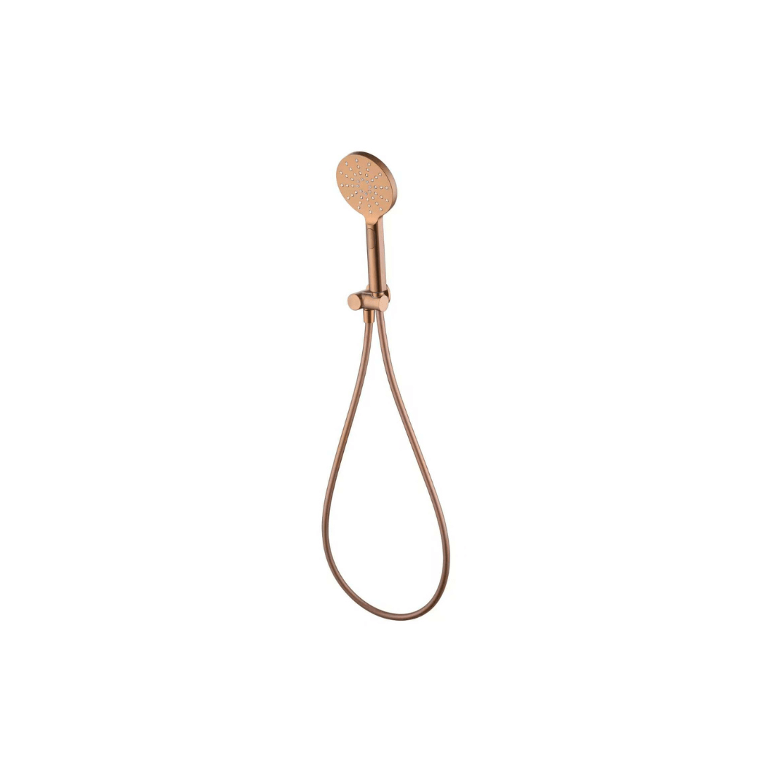 Round Hand Shower On Wall Outlet Bracket — Brushed Copper