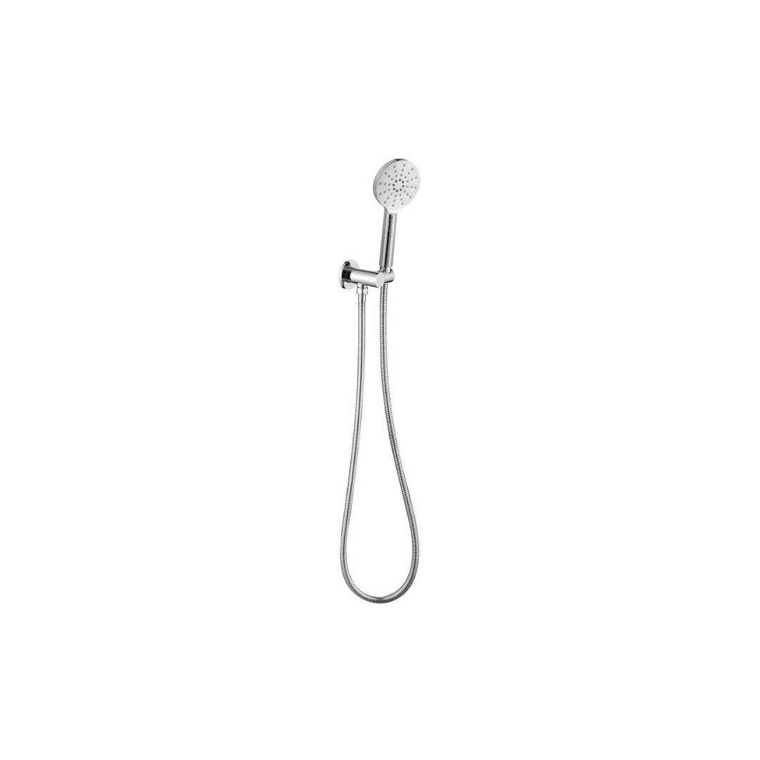 Round Hand Shower On Wall Outlet Bracket — Chrome