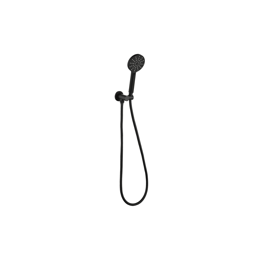 Round Hand Shower On Wall Outlet Bracket — Matte Black