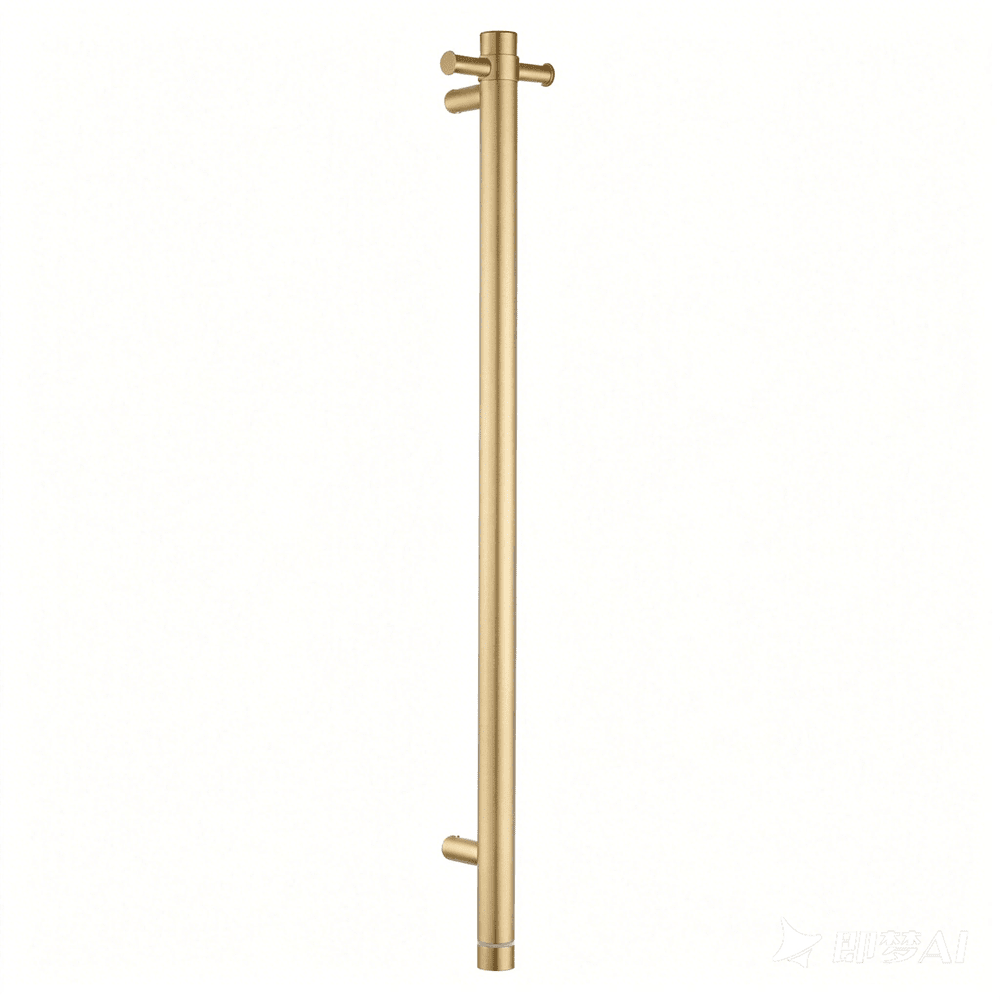 Round Vertical Brushed Brass Electric Heated Towel Rack Single Bar(with Timer) — Default Title