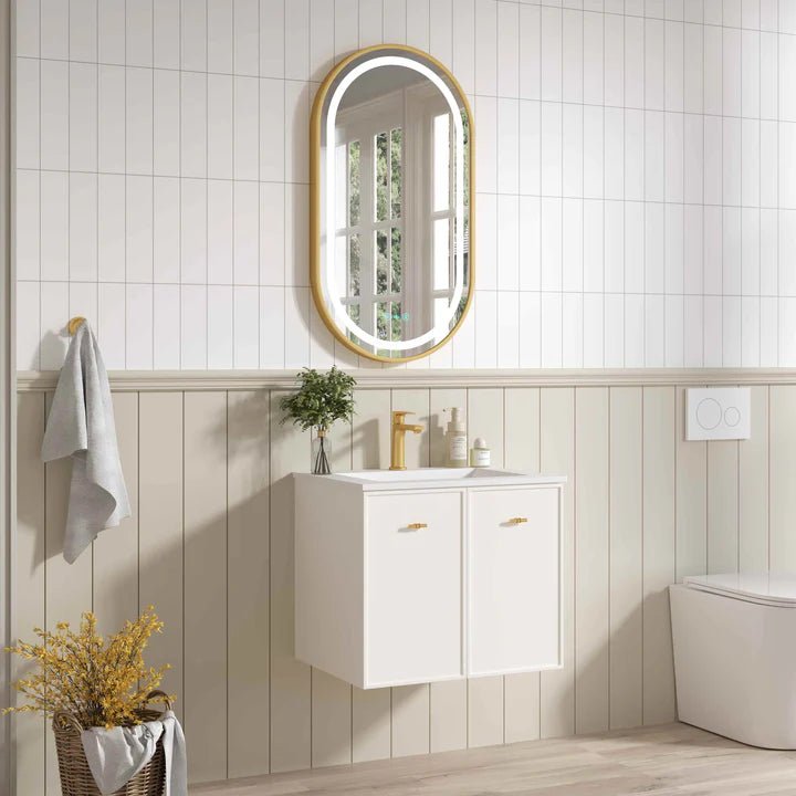 Seattle Wall-Hung Cabinet - Matte White — 600mm / Cabinet + Carrara White Stone Top